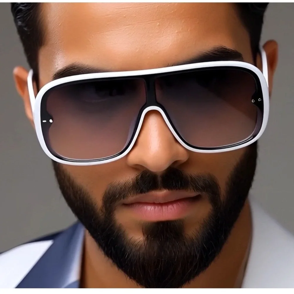 Sunglasses Men Fashion Trendy White Frame UV400 Protect Bold Shield  Modern 2026